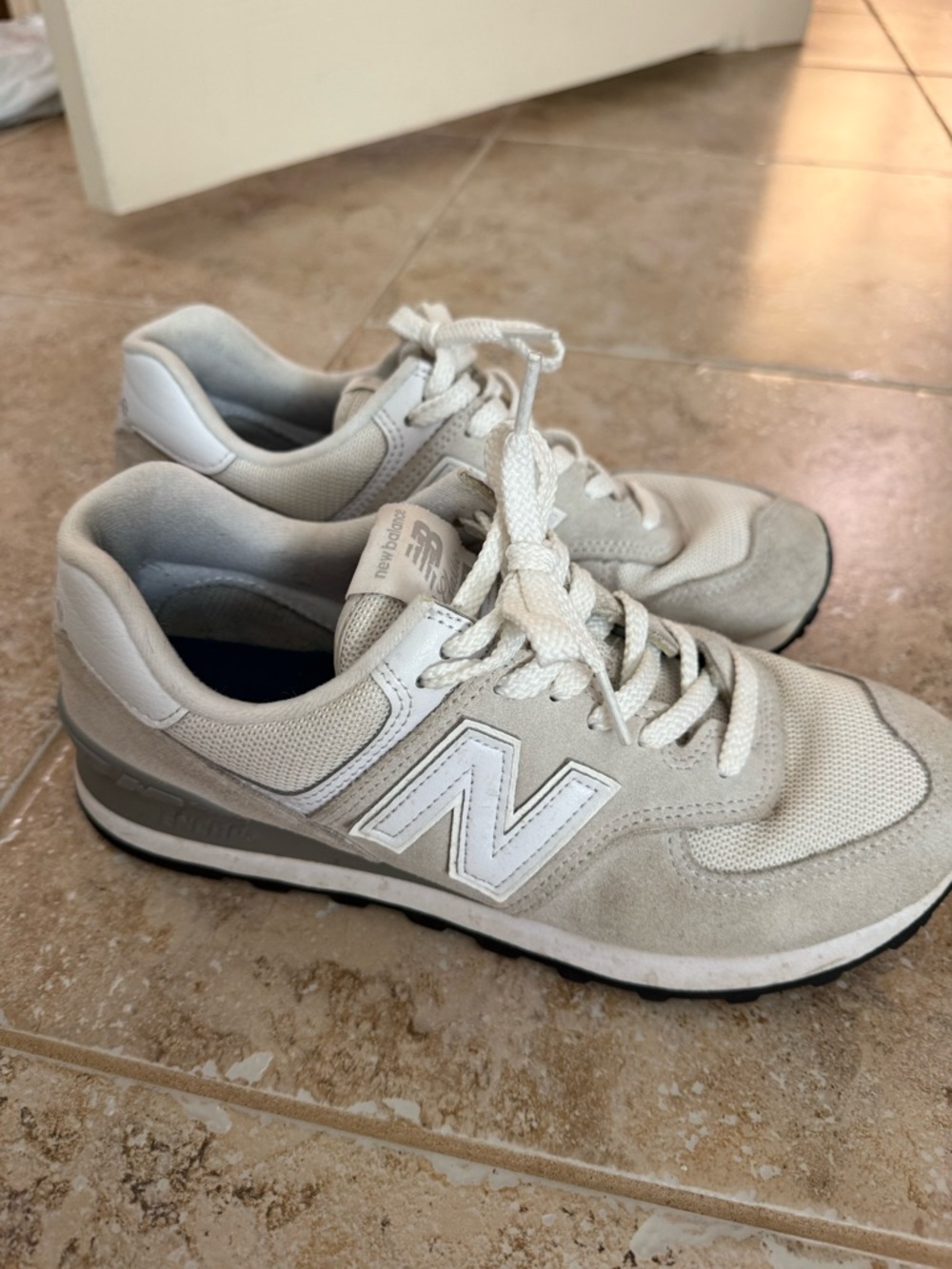 New Balance Light Beige and White Low-Top Sneakers